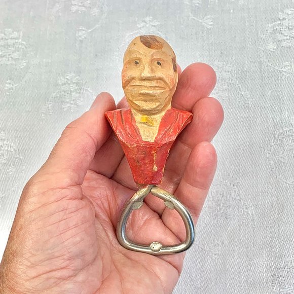 Vintage 1960's Hand Carved Resin Figural Bottle Opener/Church Key/Bar Ware - Picture 1 of 6